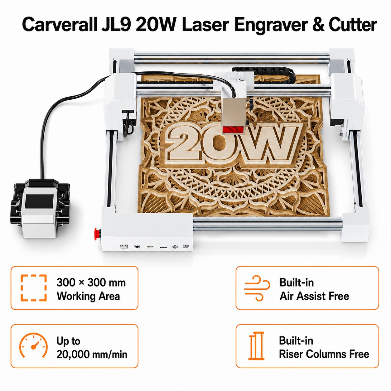 Industrial Laser Engraver - Carverall JL9 20W Laser Engraver Cutter,